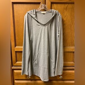 Fownd Women’s Grey Hoodie Tunic Shirt Cotton Blend Pockets Size XXL
